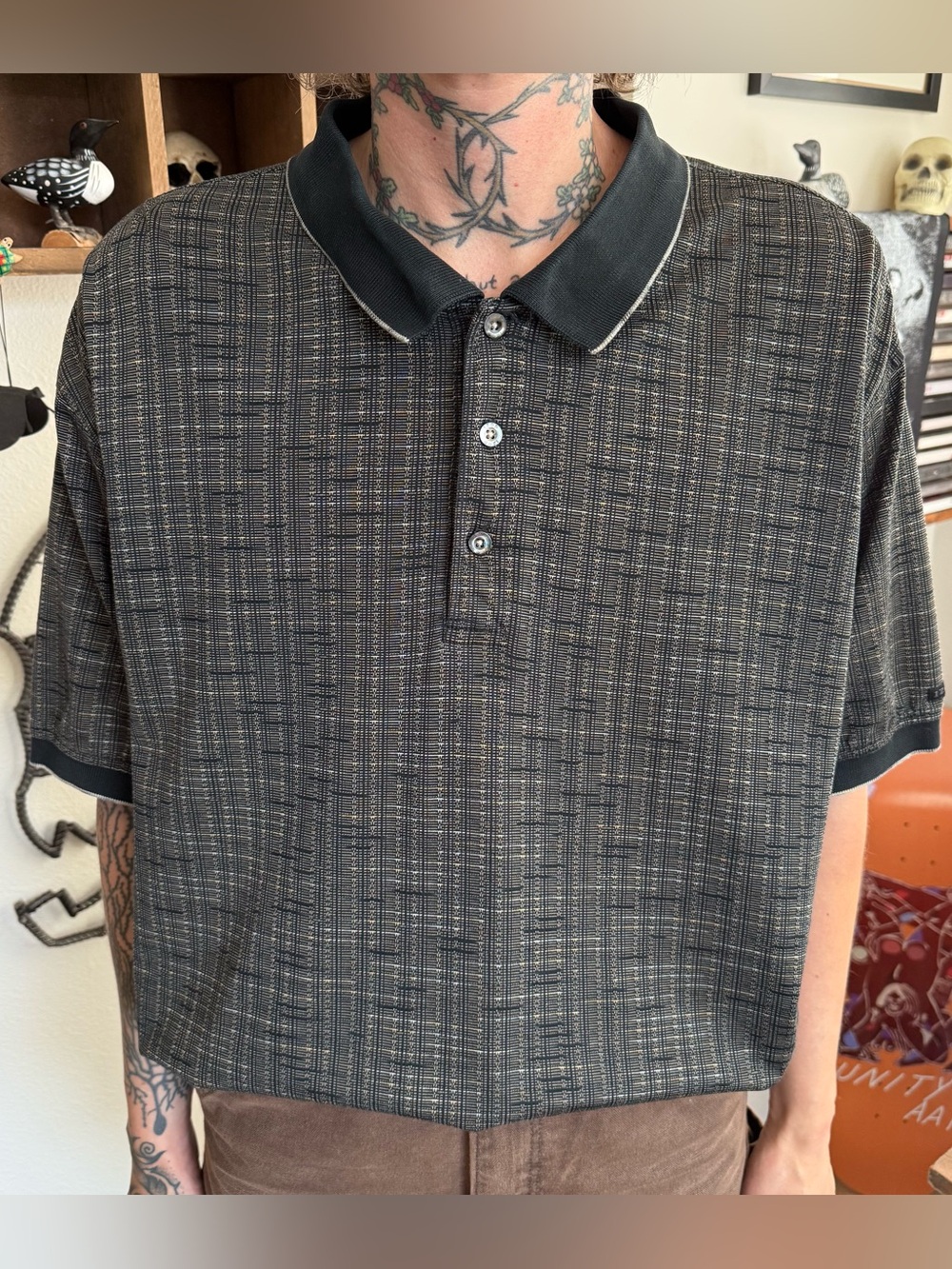 Vintage 90s 2000s Izod Black & Tan Cotton S/S Polo ~ Size XL